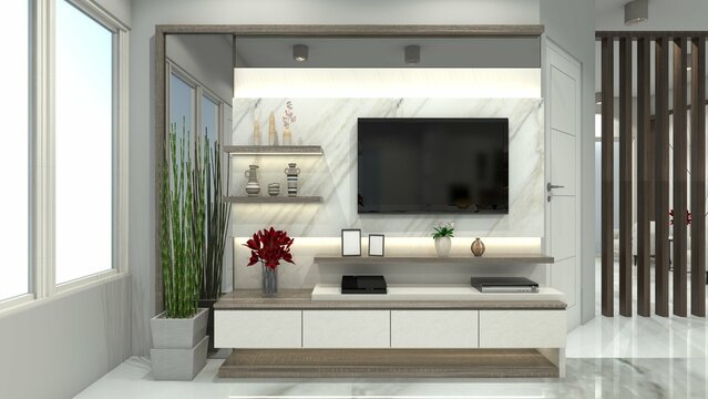 Luxury TV Cabinet Design with Minimalist Table and Panel Rack Display