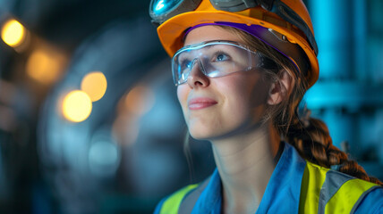 smiling female worker in modern industrial environment working