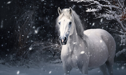 Obraz na płótnie Canvas White Horse in Snow