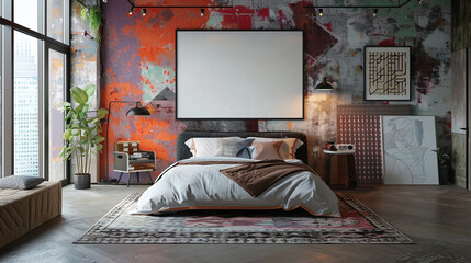 A Modern Sanctuary: An Artistic Loft Bedroom Featuring Contemporary Furnishings, Vibrant Pop Art,...