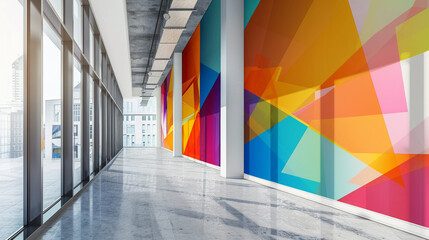 Professional and Creative: A Stunning Mural Wall Transforms an Office Hall into a Vibrant and Inspiring Workspace
