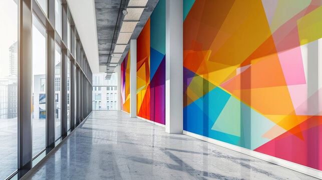 Professional and Creative: A Stunning Mural Wall Transforms an Office Hall into a Vibrant and Inspiring Workspace
