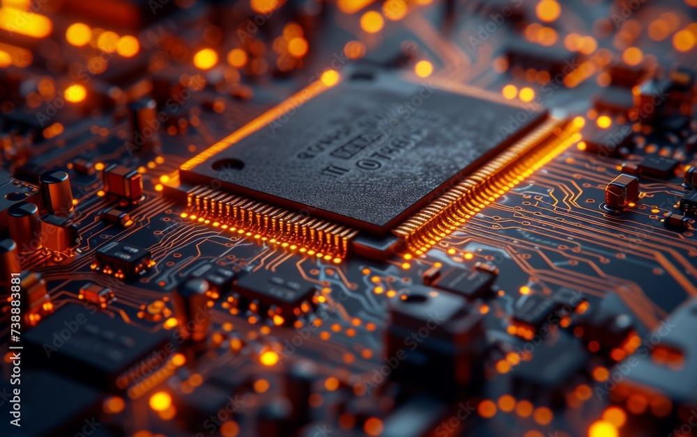 Poster this close-up photo captures the intricate details of an electronic circuit board, showcasing the va