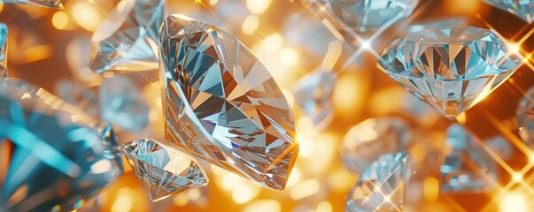 Bright shiny diamonds background in trendy golden and light beige colours. Wide panorama.  - obrazy, fototapety, plakaty