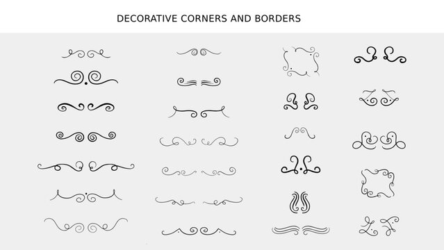 Ornamental vintage borded hand drawn corners. Vintage swirl edge flourish