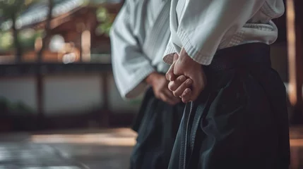 Fototapeten Focused Aikido Practitioners in Traditional Dojo © esp2k