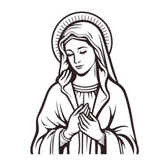 Our Lady Virgin Mary Mother of Jesus, Holy Mary, madonna, vector illustration, black on white background, printable, suitable for logo, sign, tattoo, laser cutting, sticker and other print on demand	