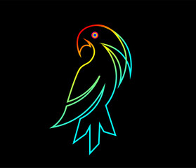Vector illustration of parrot silhouette on black background	