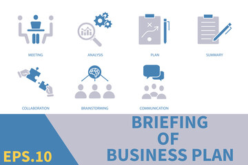 briefing of business plan icons set . briefing of business plan pack symbol vector elements for infographic web