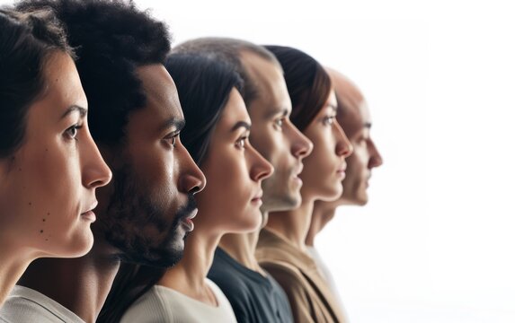 This photograph captures a diverse group of individuals showcasing a range of facial expressions, including happiness, surprise, and contemplation. Each persons unique features contribute to the dynam