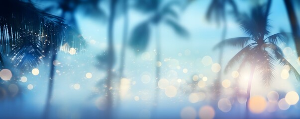 Luminous palm trees dot a stunning beach reminiscent of anime artwork. Concept Tropical Beach, Luminous Palm Trees, Animated Artwork, Serene Landscape