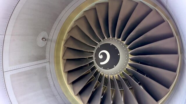 Rotating fan or spinner from an airliner commercial passenger airplane jet engine