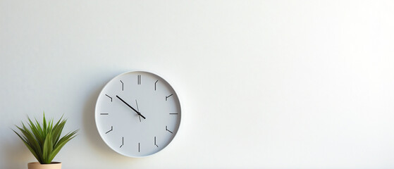 A modern clock with clean lines, placed on a simple white wall.