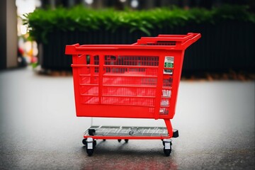Shopping cart with products in supermarket. Shopping cart in supermarket.