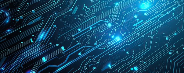 close up of blue abstract microchip circuit board. technology concept