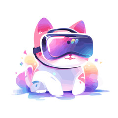 cute cat with VR device in a virtual reality space