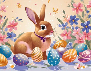 easter bunny with easter eggs super cute and adorable and elegant