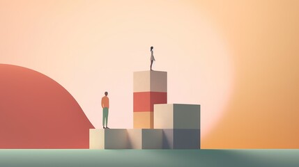 The concept of couple relationships. When a partner has outgrown the other. Obstacles to love. Illustration for cover, card, postcard, interior design, poster, brochure or presentation.