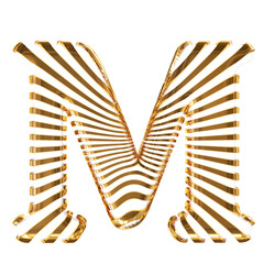 White symbol with gold ultra thin horizontal straps. letter m