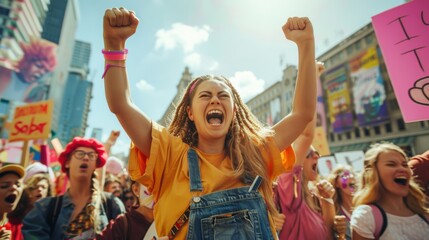 Fototapeta na wymiar capturing the powerful scene of a International Women’s Day with fists raised 
