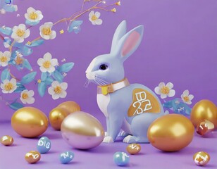 Naklejka na ściany i meble easter bunny with easter eggs super cute and adorable and elegant