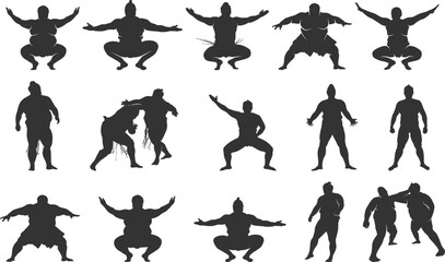 Sumo wrestler silhouette, Sumo wrestling silhouettes, Sumo wrestler svg, Sumo silhouette, Sumo SVG, Sumo athlete silhouette, Sumo wrestler icon set