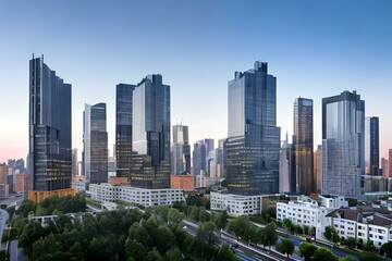 Modern office buildings in the financial district