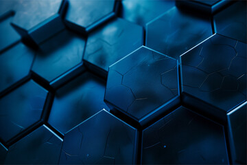 Abstract blue background with hexagons. 3d rendering toned image