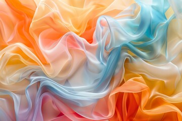 A vibrant abstract pattern composed of flowing ribbons in rainbow colors, with prominent shades of...