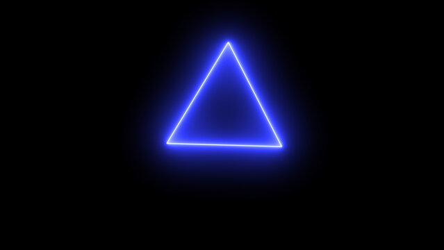 Triangle. Glowing neon icon on black background. Geometric shape and led triangle borders with mist effect, transparent glowing icon.