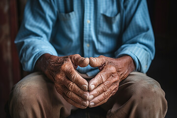 Well-groomed hands of an elderly man close-up. Generated by artificial intelligence