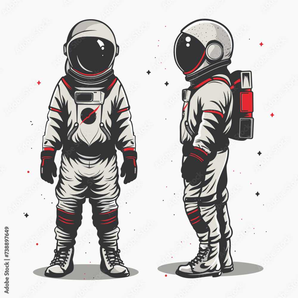 Sticker astronaut profile two side view, vector astronaut isolated background