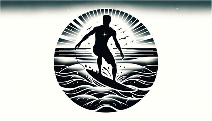Surfer's Essence: Minimalist Double Exposure on Waves