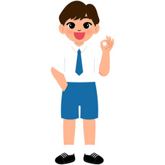 student boy in school uniform ok hand illustration