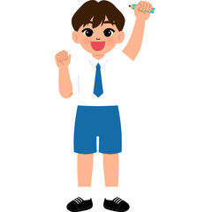 student boy in school uniform hold the pencil illustration