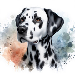 Drawing Dog Dalmatian, portrait oil painting on a white background. Hand drawn home pet.