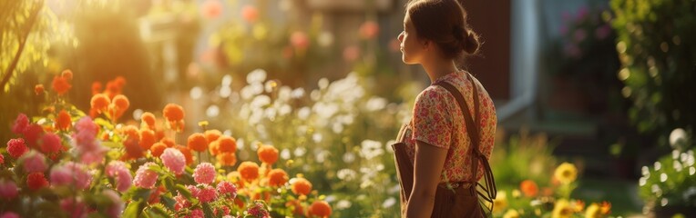 Woman Standing in Flower Field