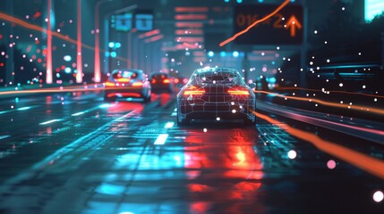 the integration of Artificial Intelligence technology in autonomous driving - obrazy, fototapety, plakaty