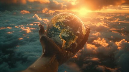 The globe is in your hand. The concept of the environment. - obrazy, fototapety, plakaty