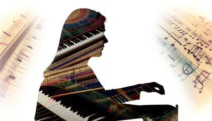 Colorful Sonata: Realistic Double Exposure of a Pianist