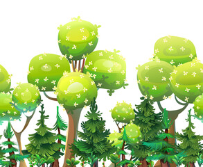 Forest with trees. Picture horizontally seamless. Object isolated on white background. Cartoon fun style Illustration vector
