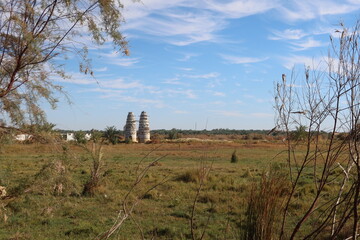 Pigeon towers in the middle of agricultural land in Baharyia oasis in Egypt