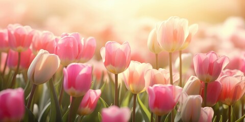 Obraz premium Tulips in morning sunlight, sweet soft beautiful flower background 
