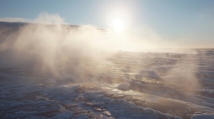 Sea smoke swirls above the frigid ocean on a historically cold Arctic day