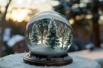 Snow globe and magical snow ball with trees