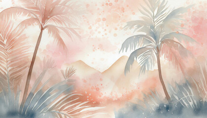 Pastelowe liście palmy, akwarela, tapeta, dekoracja. Generative AI