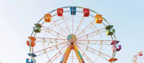 a colorful ferris wheel spinning against the sky in the background - obrazy, fototapety, plakaty
