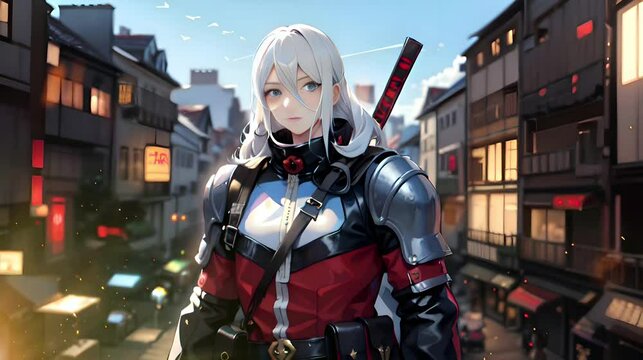 In the anime realm, emerges a female ninja who is both formidable in her extraordinary abilities and captivating in her grace. Seamless looping time-lapse animation video background&nbsp; Generated AI