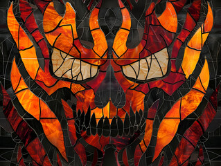 Flaming Devil Skull Stained Glass Window Decoration