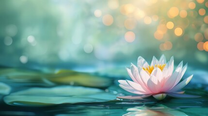 A pink water lily peacefully floats on the surface of a body of water.